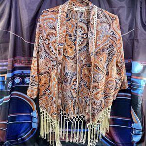 MISS ME Fringe Bohemian Hippie Kimono Cover-Up Women's Size Small